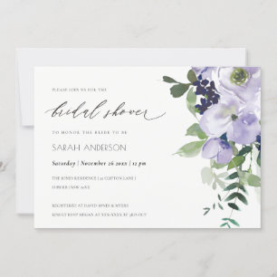 Violet Purple Floral Leafy Bridal Shower Invite