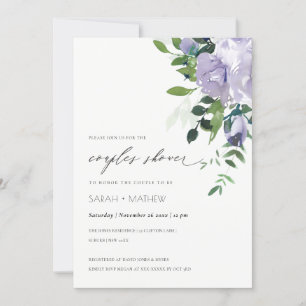 Violet Purple Floral Leafy Couples Shower Invite