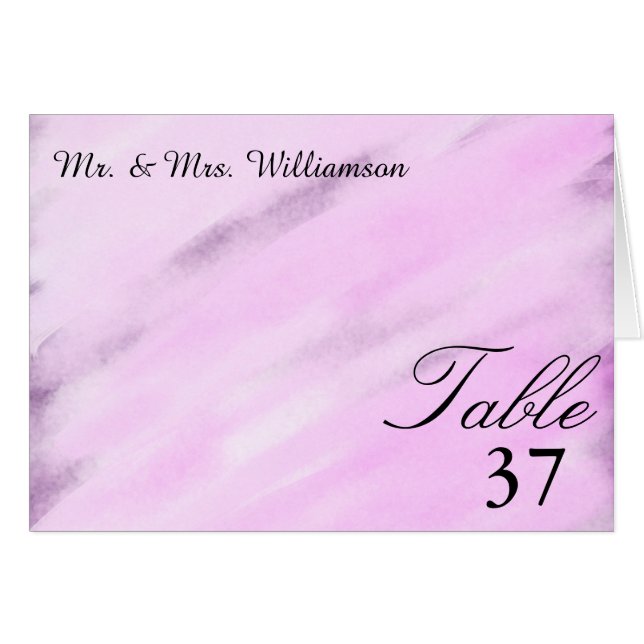 Violet Purple Floral Watercolor Wedding Table Card (Front Horizontal)