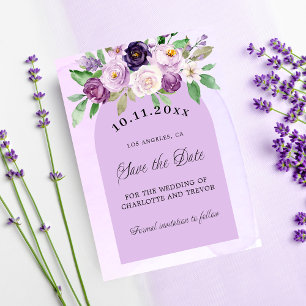 Violet purple florals arch elegant wedding save the date