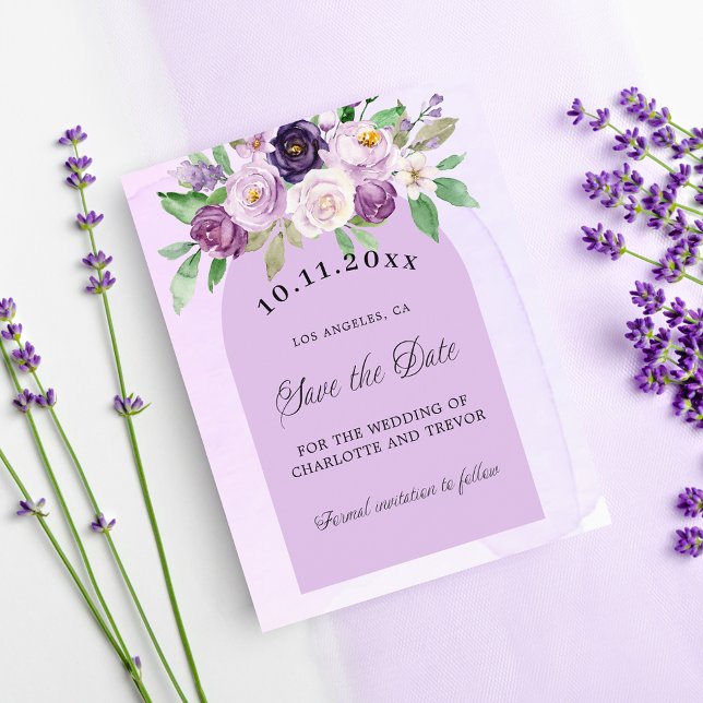 Violet purple florals budget wedding save the date (Creator Uploaded)