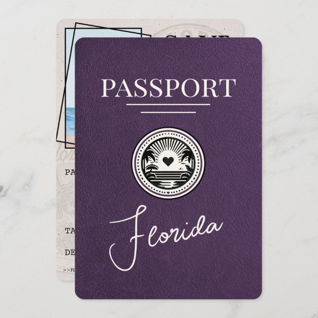 Violet Purple Florida Passport Save The Date (Front/Back)