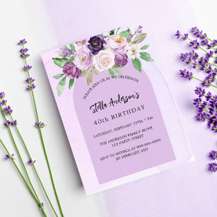 Violet purple flowers budget birthday invitation flyer