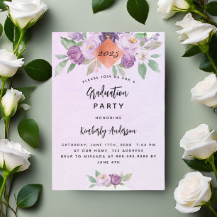 Violet purple flowers graduation party invitation