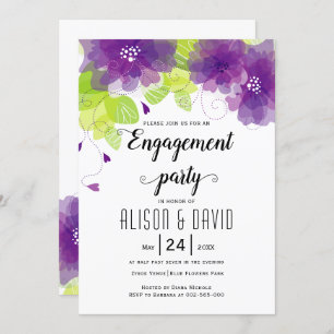 Violet purple flowers wedding engagemnet party invitation