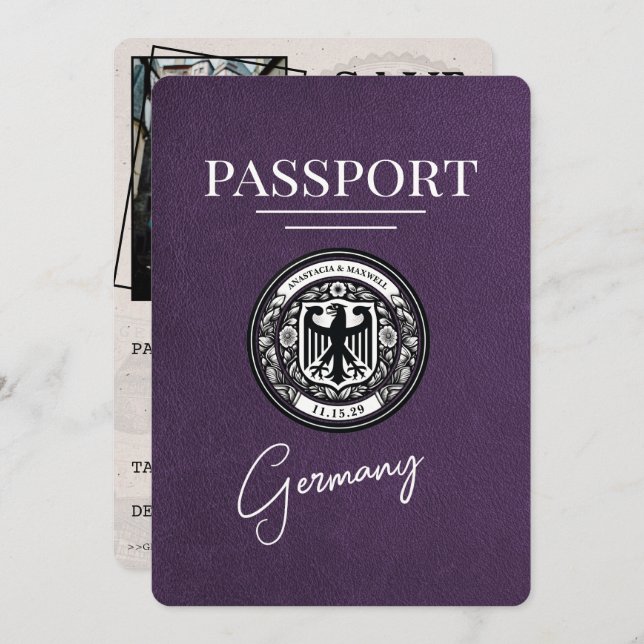 Violet Purple Germany Passport Save The Date (Front/Back)