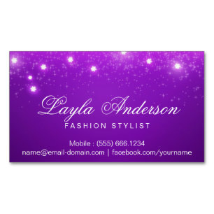 Violet Purple Glam Starry Sparkles Magnetic Business Card