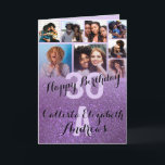 Violet Purple Glitter Photo Collage Happy Birthday Card<br><div class="desc">This cool and cute happy birthday greeting card is perfect for any friend or family member. It features eight customisable photograph pictures with a monogram name and the quote, "Happy Birthday, " on top of a pastel purple "30" (which can be changed to any age) on top of a faux...</div>