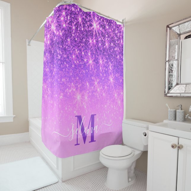 Violet Purple Glitter Shower Curtain (In Situ)