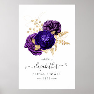 Violet, Purple & Gold Floral Bridal Shower Welcome Poster