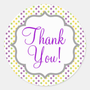 Violet Purple, Green, and Yellow Stars, Starry Classic Round Sticker