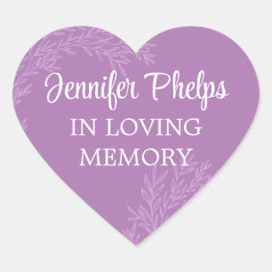 Violet Purple Greenery In Loving Memory Heart Heart Sticker