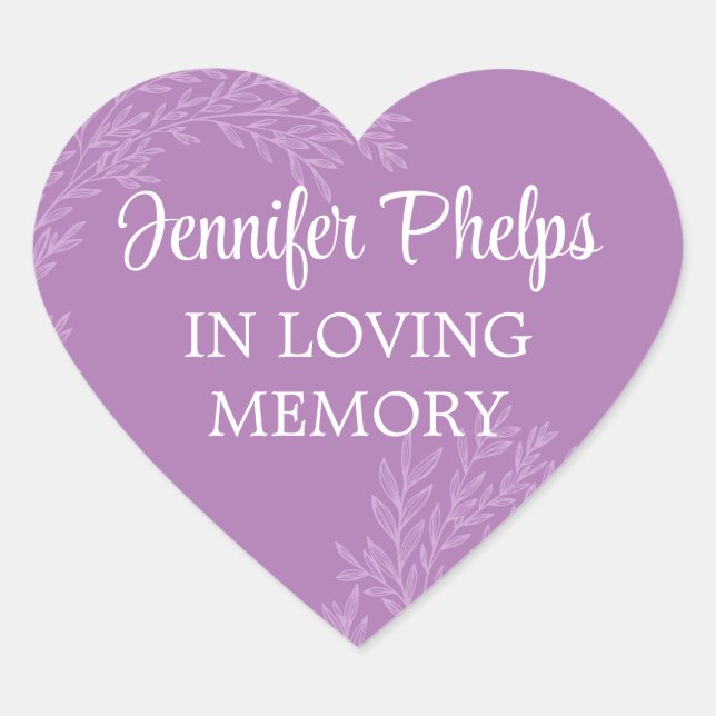 Violet Purple Greenery In Loving Memory Heart Sticker (Front)