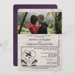 Violet Purple Hawaii Passport Wedding Invitation