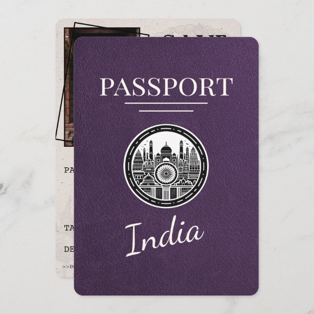 Violet Purple India Passport Save The Date (Front/Back)