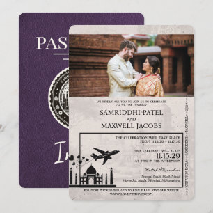 Violet Purple India Passport Wedding Invitation