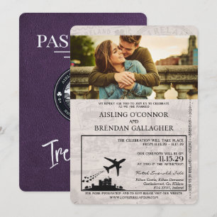 Violet Purple Ireland Passport Wedding Invitation