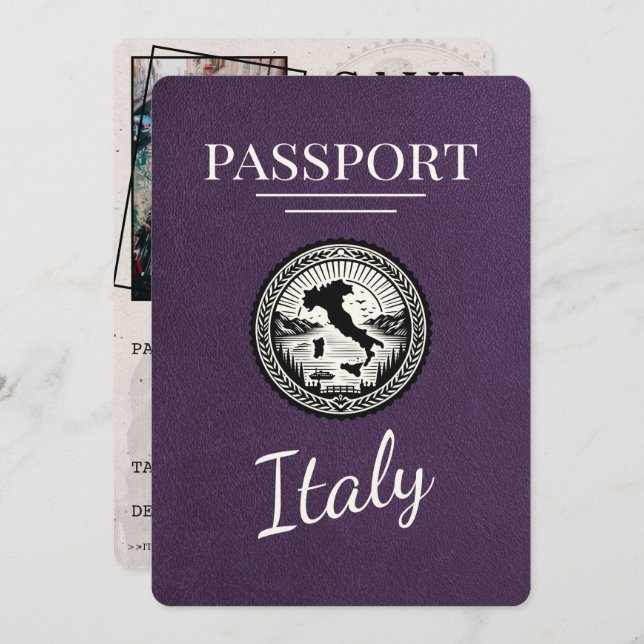 Violet Purple Italy Passport Save The Date (Front/Back)