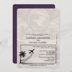 Violet Purple Jamaica Passport Wedding Invitation