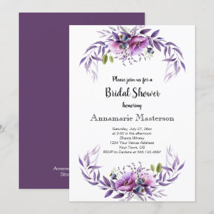 Violet Purple Lavender Floral Bridal Shower Invitation