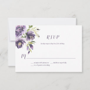 Violet Purple Lavender Green Watercolor Floral RSVP Card