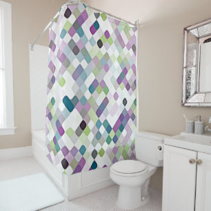 Violet Purple Lime Green Retro Round Squares Art Shower Curtain