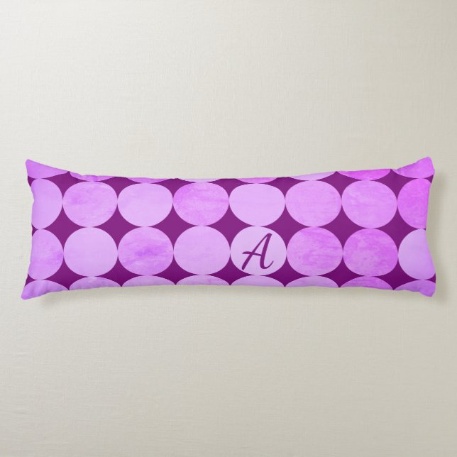 Violet, Purple Magenta & Pink Circles Monogram Body Cushion (Front)