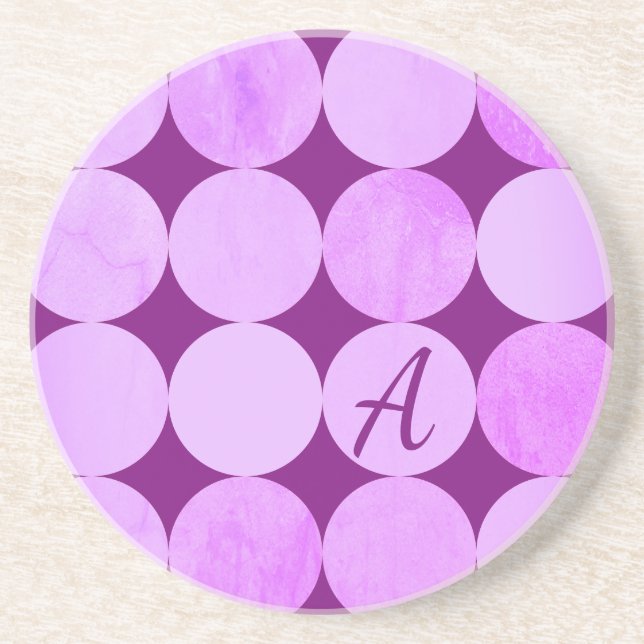 Violet, Purple Magenta & Pink Circles Monogram Coaster (Front)