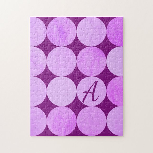 Violet, Purple Magenta & Pink Circles Monogram Jigsaw Puzzle (Vertical)