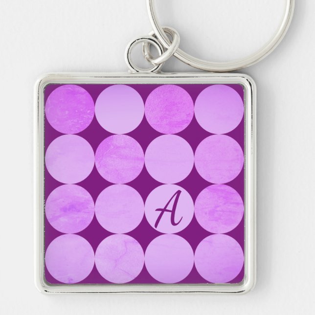 Violet, Purple Magenta & Pink Circles Monogram Key Ring (Front)
