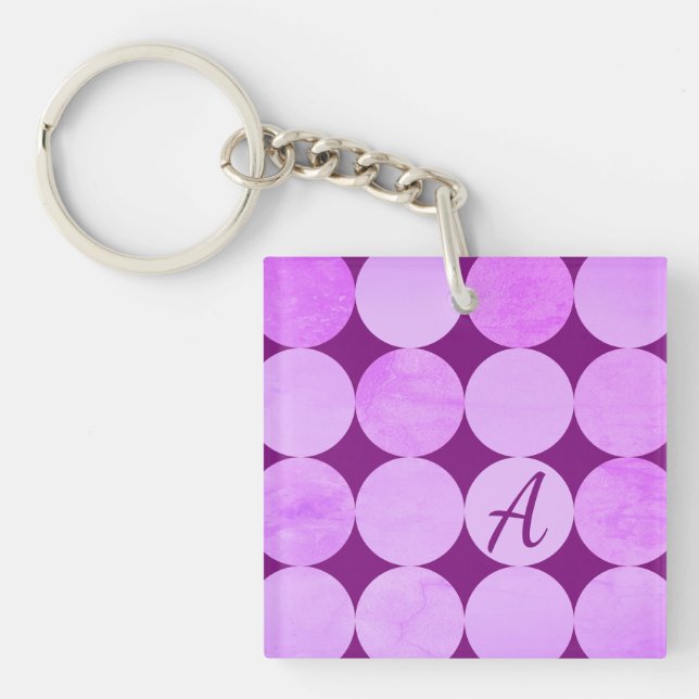 Violet, Purple Magenta & Pink Circles Monogram Key Ring (Front)