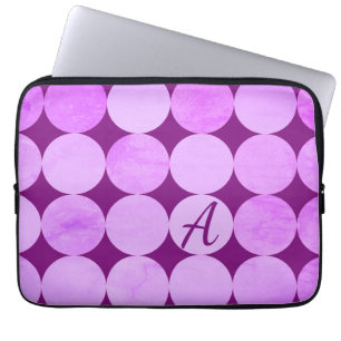 Violet, Purple Magenta & Pink Circles Monogram Laptop Sleeve