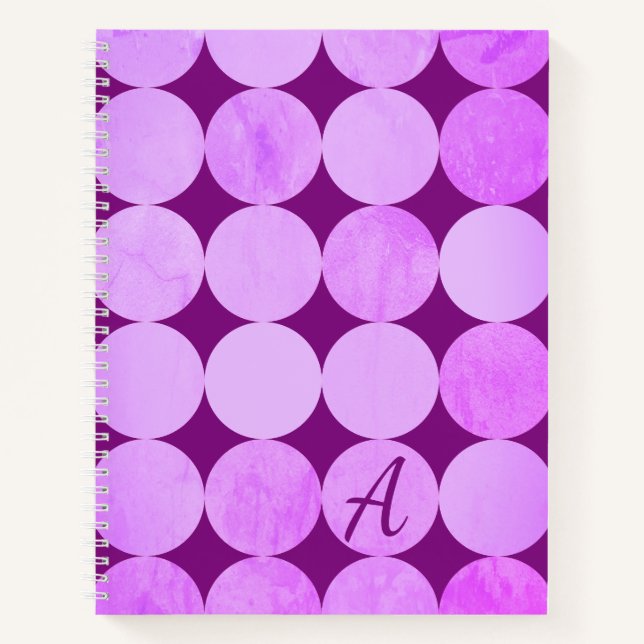 Violet, Purple Magenta & Pink Circles Monogram Notebook (Front)