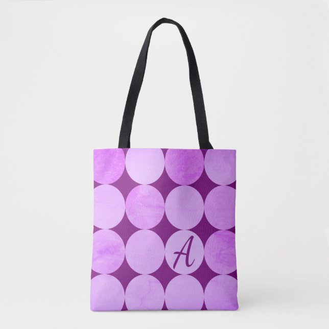 Violet, Purple Magenta & Pink Circles Monogram Tote Bag (Front)