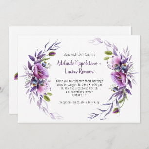Violet Purple Mauve Wildflowers Frame Wedding   Invitation
