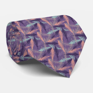 Violet Purple Mint Green Orange Fern Leafs Pattern Tie