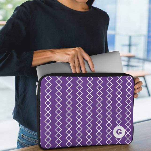 Violet Purple Monogram Geometric Laptop Sleeve (Creator Uploaded)