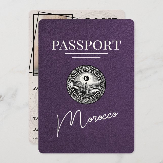 Violet Purple Morocco Passport Save The Date (Front/Back)