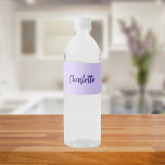 Violet purple name script water bottle label<br><div class="desc">A violet,  lavender coloured background. Personalise and add your name written with a modern hand lettered style script in purple.</div>