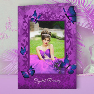 Violet, Purple, Navy Blue Butterflies Quinceanera Card