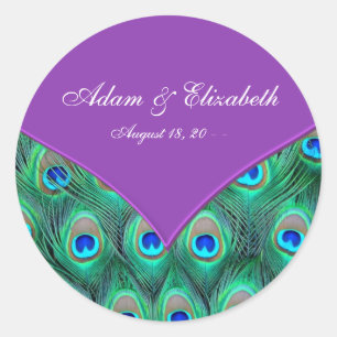Violet Purple Peacock Wedding Classic Round Sticker