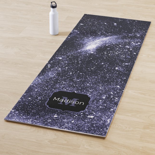 Violet purple peri black abstract galaxy Monogram Yoga Mat (In Situ)
