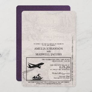 Violet Purple Philippines Passport Wedding Invitation