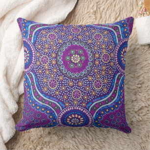 Violet Purple Pink Blue Orange Batik Art Pattern Cushion