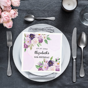 Violet purple pink florals birthday napkin