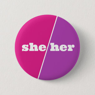 Violet Purple Pink Pronoun Button She/Her