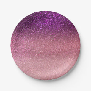 Violet Purple Pink Triple Glitter Ombre Gradient Paper Plate