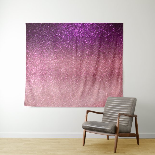 Violet Purple Pink Triple Glitter Ombre Gradient Tapestry (In Situ (Horizontal))