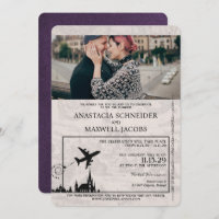 Violet Purple Poland Passport Wedding Invitation