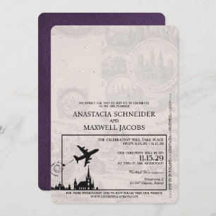 Violet Purple Poland Passport Wedding Invitation